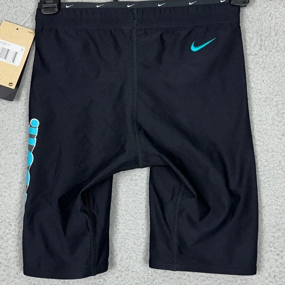 NEW Nike Swim Jammers Mens 30 HydraStrong Black Just Do It Graphic Swoosh Trunks